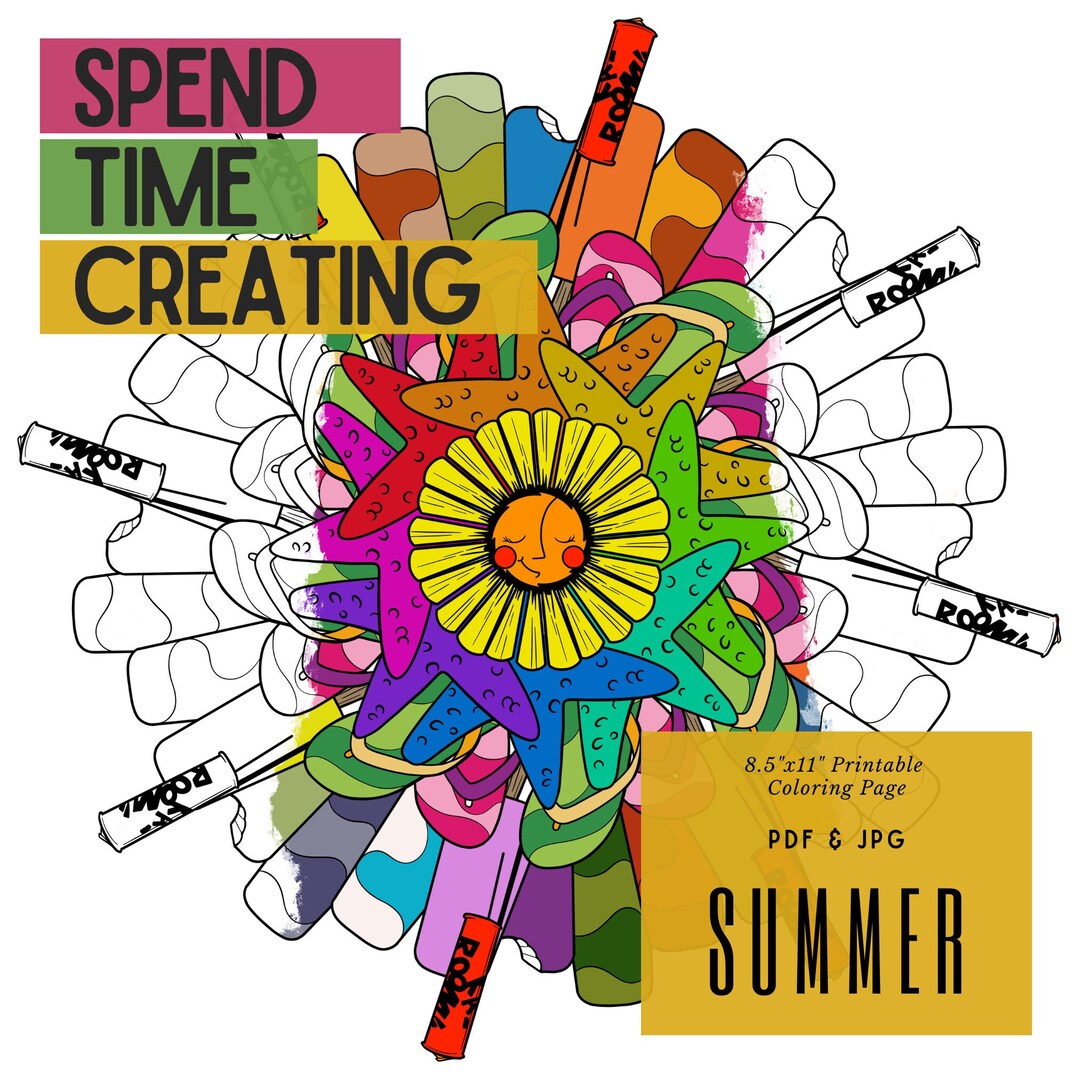 Printable Summer Coloring Page, Mandala, 8.5"x11", JPG &amp; PDF - Etsy