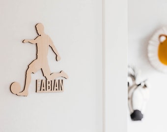 Individual children's door sign "Football" - for the children's room, door, name tag, door sign - made of wood, untreated