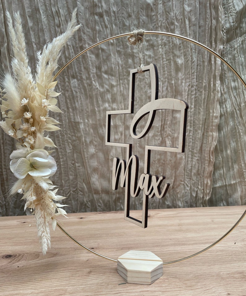 DIY table decoration set for communion/baptism/confirmation Fish Cross Name 2 hoops 30 cm without flower decoration image 3