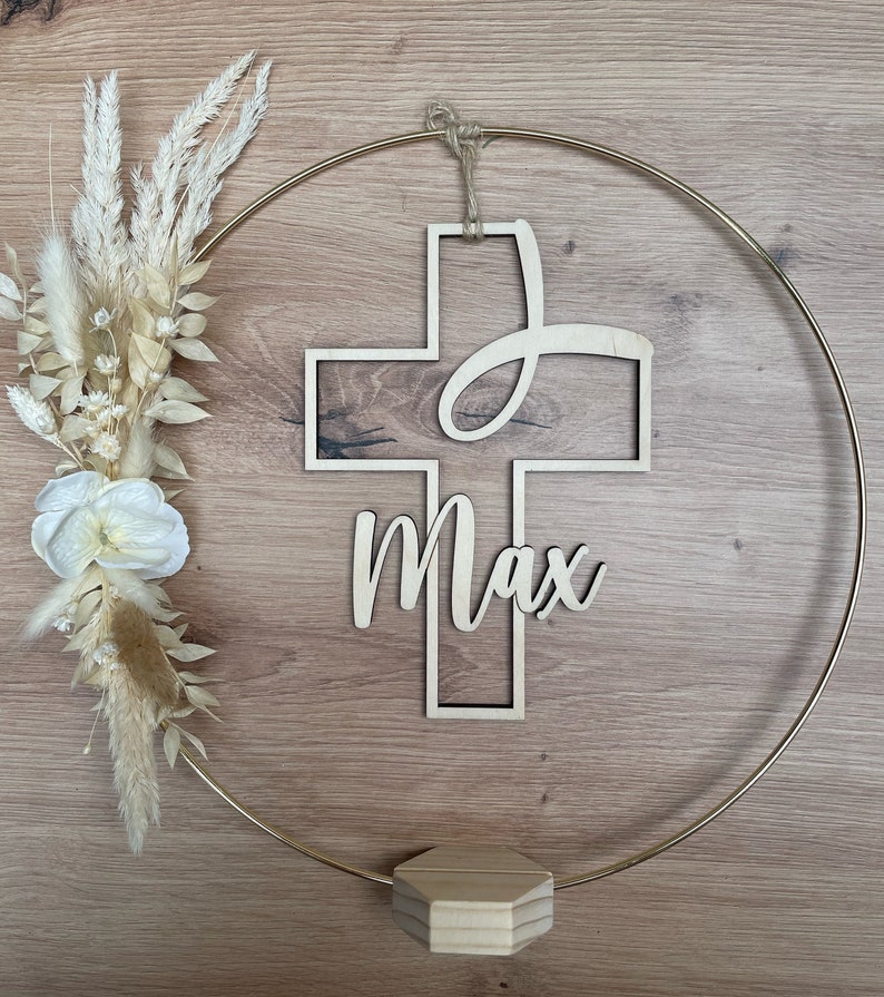 DIY table decoration set for communion/baptism/confirmation Fish Cross Name 2 hoops 30 cm without flower decoration image 2