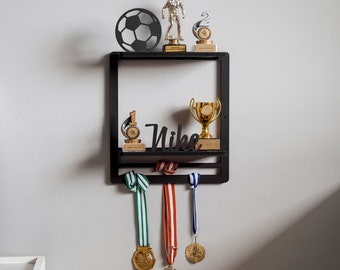 Medal rack personalized "Football" made of wood, medal holder, trophy rack, shelf for trophies