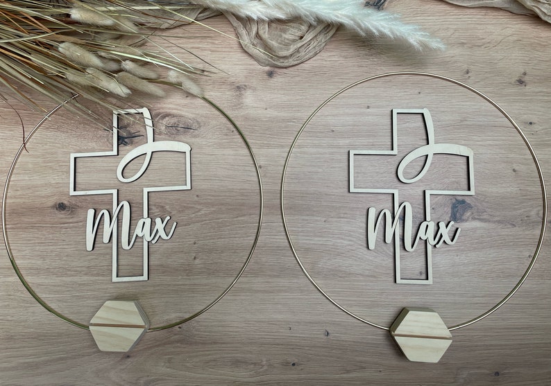 DIY table decoration set for communion/baptism/confirmation Fish Cross Name 2 hoops 30 cm without flower decoration image 4