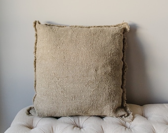Vintage Linen Square Pillow, Decorative Throw Pillows, Farmhouse Decor Cushions, Boho Rustic Home Decor