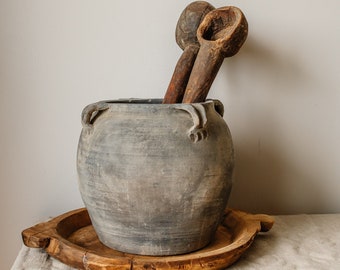 Medium Antique Black Vessel with four Ears, Vintage primitive vessel, Ancient clay pot, Earthenware Unglazed Pottery, Wabi Wabi Home Decor