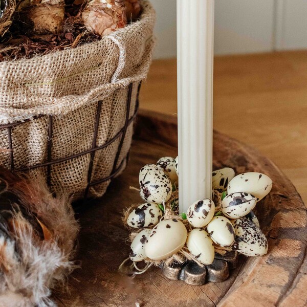 Candle Wreath with Quail Eggs, Candle Ring Easter, Napkin Ring Spring Decoration, Easter Crafts, DIY Easter Decor