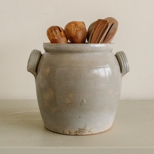 Vintage Confit Pots from France, Rustic beige glazed stoneware, Crock with two handles, French confit vase pottery, Old Ceramic Crock pot