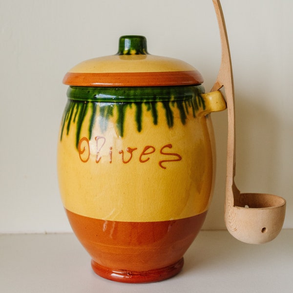 Vintage Kitchen Olives Storage Pots, Spanish Terracotta Jar, Olive Can, Ceramic Condiment Container, Traditional Food Storage Pot