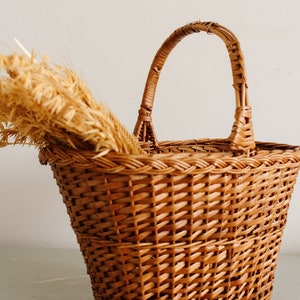 Vintage Wicker French Basket, Woven Rattan Gift Baskets, Farmhouse Harvest Storage image 1