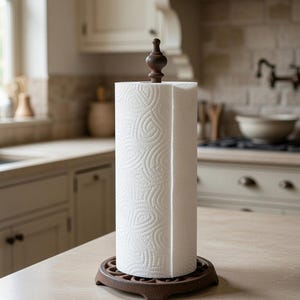 Brown Cast Iron Paper Towel Holder, Rustic Kitchen Decor, vintage farmhouse toilet paper stand, heavy iron paper roll stand