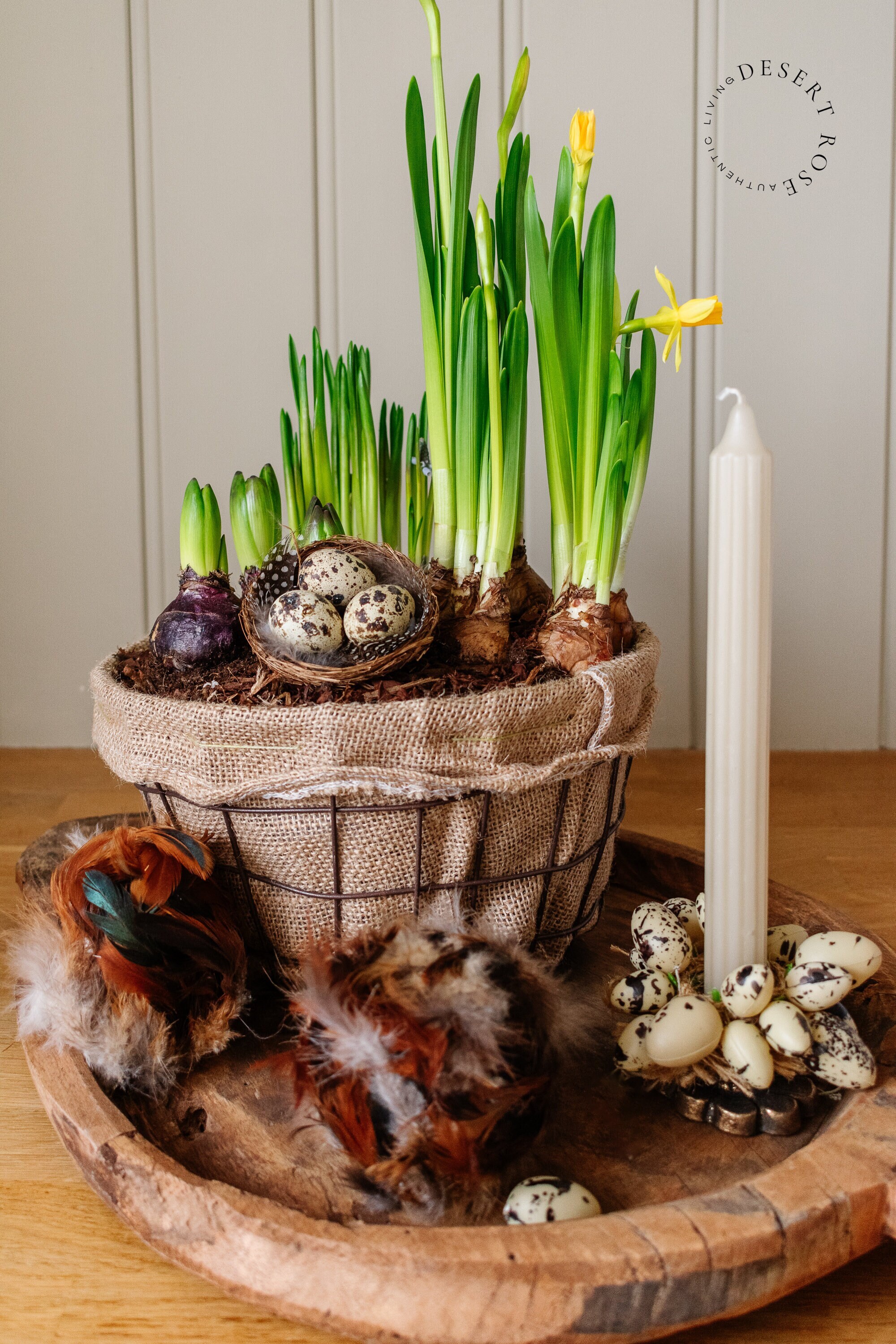 Candle Wreath With Quail Eggs, Candle Ring Easter, Napkin Ring Spring