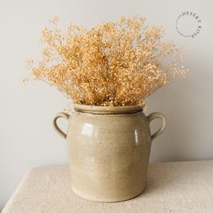 Antique Medium French Confit Pot with ears, Traditional gres stoneware vase with loop handle from France, Vintage Urn With Handles