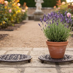 Set of 2  Cast Iron Trivets Pot Stands | Heat Resistant Risers for Plants Candles | Heavy Duty Metal Coasters for Kitchen and Garden