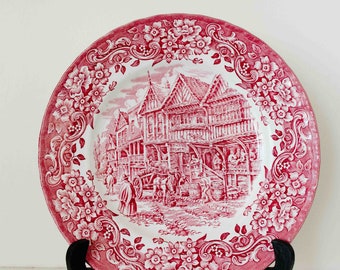 Royal Tudor Ware Pink plate, Vintage English Porcelain, Round Decorative Transferware, Photographic porcelain dish, Collectible Plates