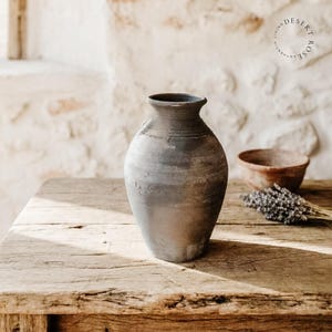 Black Matte ceramic braided vase, Unglazed handmade papier-mâché pottery, Decorative Weathered grey vessels