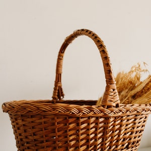 Vintage Wicker French Basket, Woven Rattan Gift Baskets, Farmhouse Harvest Storage image 7