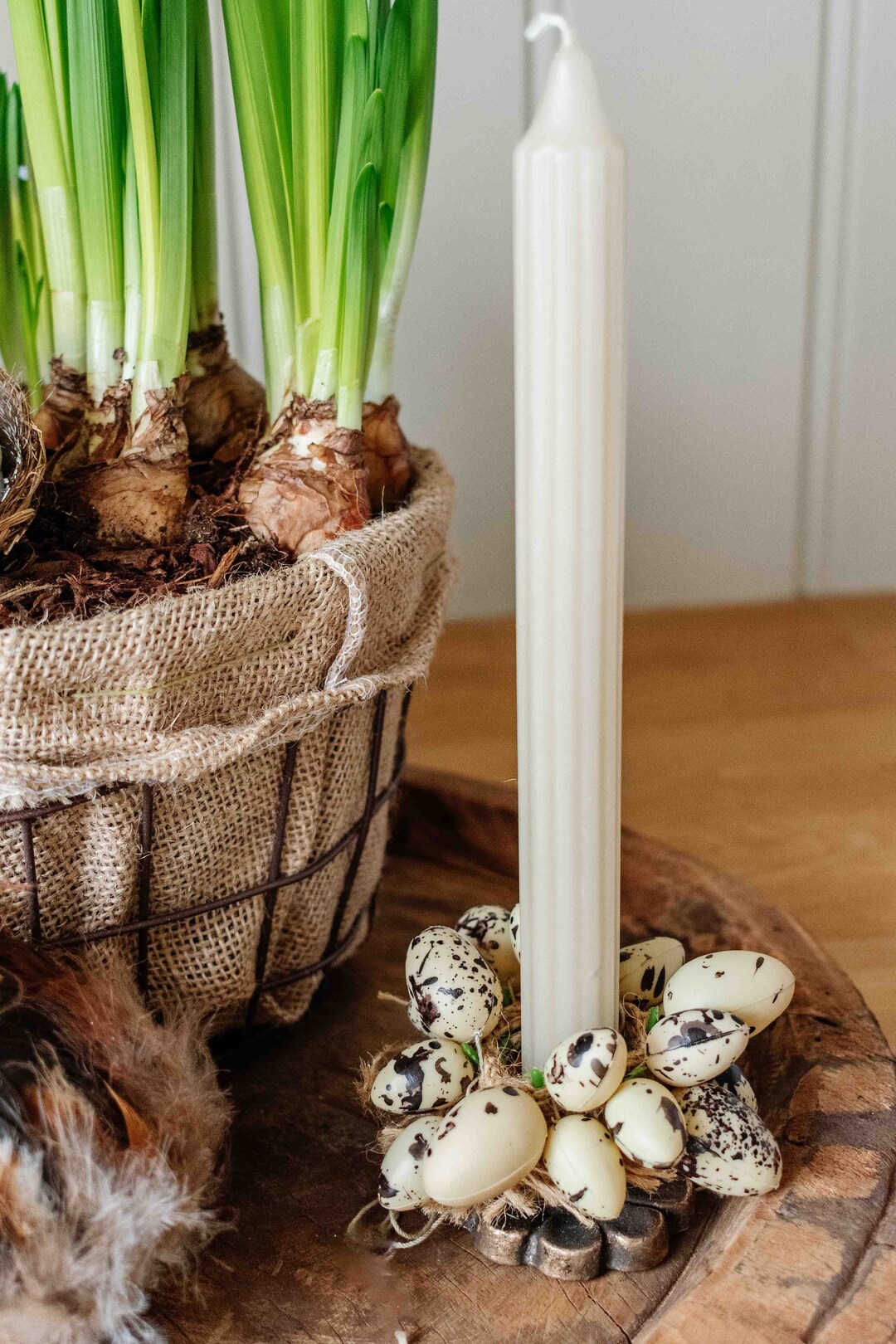 Candle Wreath With Quail Eggs, Candle Ring Easter, Napkin Ring Spring