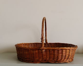 Big Oval Vintage Willow Basket with Handle, French Woven Rattan Gift Baskets, Farmhouse Harvest Storage