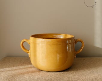 Vintage French yellow stoneware flower plant pot, rustic garden decor from France, antique French cookware, Oversized Provence Bowl ochre