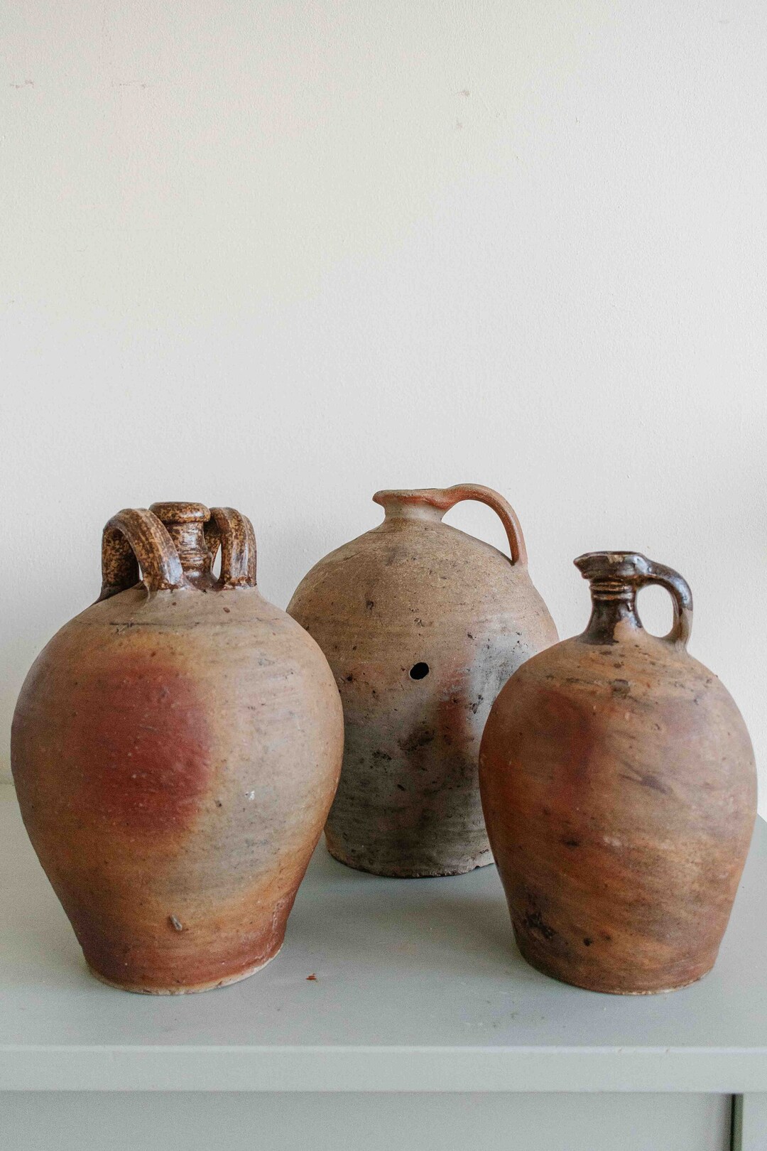 Antique French Stoneware Jug With Handle, Traditional Unglazed and