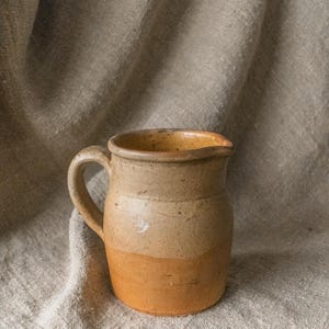 Antique Small Beige Stoneware Pitcher from France, Gres Wine Jug, Handmade Old Ceramic Pitchers, French Ceramics, Vintage Glazed Decanter