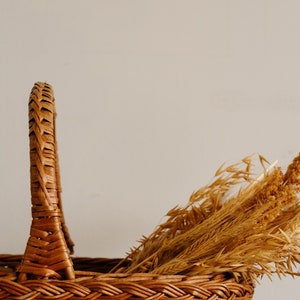 Vintage Wicker French Basket, Woven Rattan Gift Baskets, Farmhouse Harvest Storage image 6