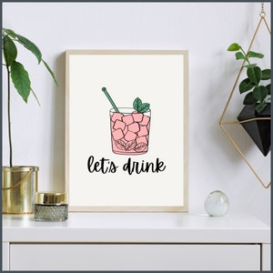 Let's Drink 10x12 Bar Cart Print, Bar Cart Wall Art