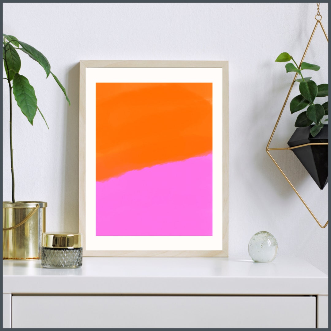 Pink and Orange Color Block Abstract Art, Abstract Wall Art, Modern