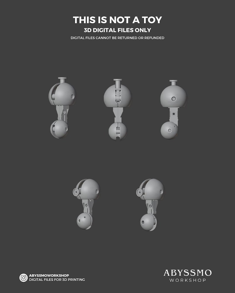 May include: A gray 3D rendering of several mechanical components, possibly for a model or design project. The text "THIS IS NOT A TOY" and "3D DIGITAL FILES ONLY" is displayed at the top. The bottom of the image displays the "ABYSSMO WORKSHOP" logo and text.