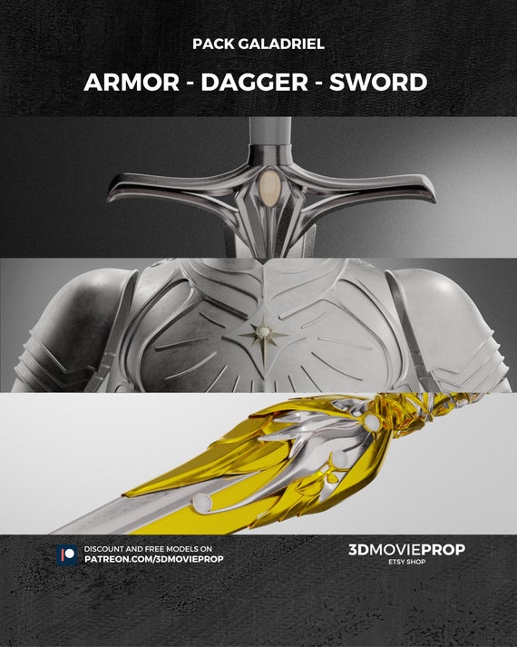 Galadriel PACK Armor Dagger & Sword Rings of Power 3D - Etsy