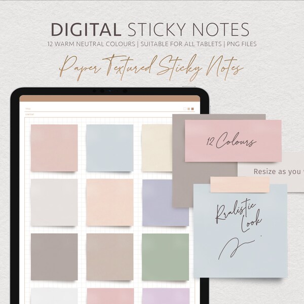 Neutral Paper Textured Digital Sticky Notes PNG - Paperlike Realistic Notes for iPad & Tablets Goodnotes Notability Xodo - Instant Download