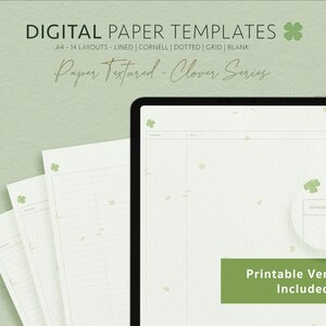 Papel para cartas digital Clover Floral, modelos de planejador de diário texturizado de papel digital, Goodnotes, Notability, Xodo (PDF, A4) - Download instantâneo