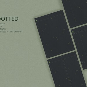 May include: Four black notepads with a dotted pattern and green clover accents. The notepads are labeled "DOTTED", "DOTTED", "TWIN", "CORNELL", and "CORNELL WITH SUMMARY".