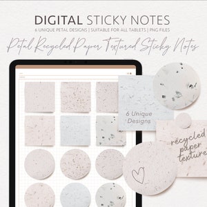Petal Botanical Digital Sticky Notes per iPad - Carta riciclata testurizzata per Goodnotes Student Planner - Download immediato rotondo e quadrato PNG