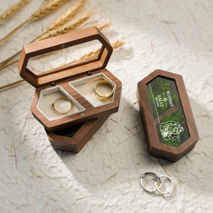 Gepersonaliseerde trouwringdoos, aangepaste houten ringdoos, voorstelringdoos, ringdooshouder, houten twee ringendoos, dubbele sleuf ringdragerdoos