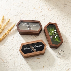 Aangepaste houten ringdoos, gepersonaliseerde trouwringdoos, acrylringdoos, ringdoos voorstel, dubbele gleuf ringdrager, houten doos met twee ringen