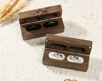 Personalized Wooden Ring Box, Ring Box Proposal, Wooden Wedding Engagement Ring Box, Personalized Engagement Two Slots Rings Box
