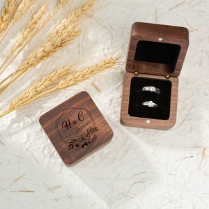 Personalized Wood Ring Box Custom Wood Ring Holder Proposal Ring Box Ring Bearer Box Engraved Ring Holder Storage for 2 Rings image 2
