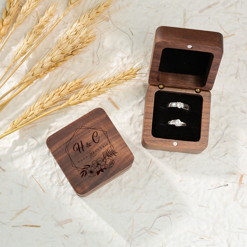 Personalized Wood Ring Box Custom Wood Ring Holder Proposal Ring Box Ring Bearer Box Engraved Ring Holder Storage for 2 Rings image 2