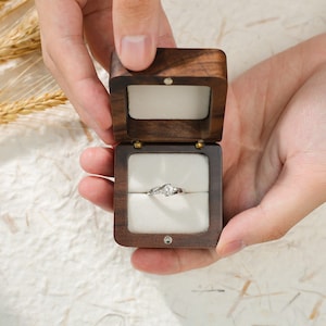 Personalized Wood Ring Box Custom Wood Ring Holder Proposal Ring Box Ring Bearer Box Engraved Ring Holder Storage for 2 Rings image 5