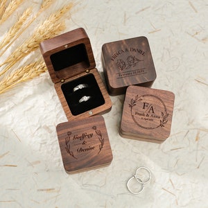 Personalized Wood Ring Box Custom Wood Ring Holder Proposal Ring Box Ring Bearer Box Engraved Ring Holder Storage for 2 Rings image 3