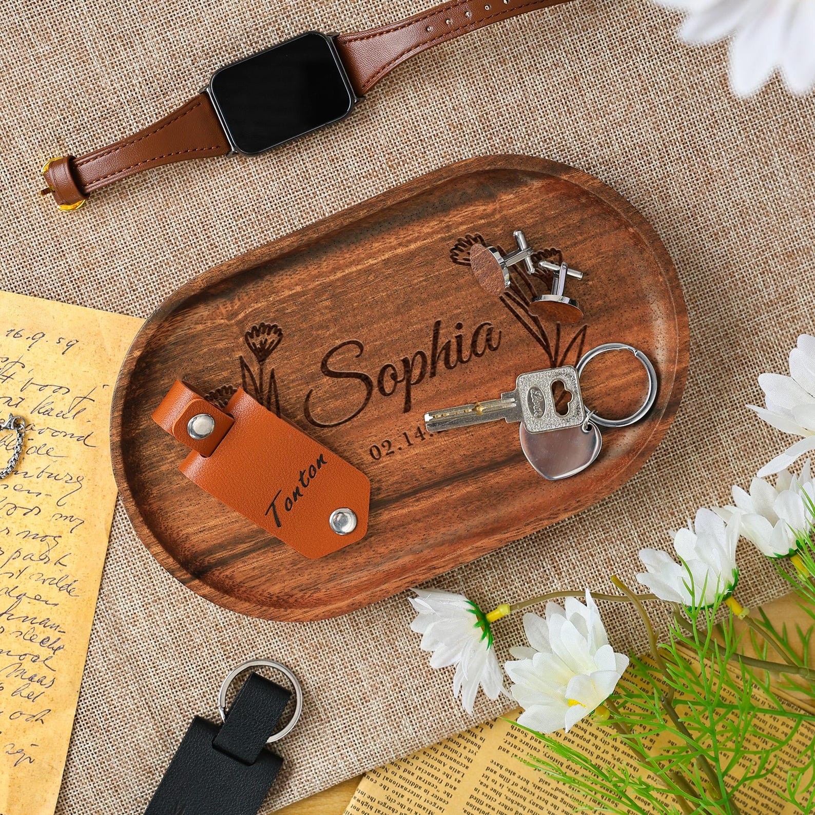 Personalized Engraved Wooden Tray, Custom Name Oval Wooden Jewelry Tray ...