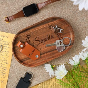 Vassoio ovale in legno personalizzato per gioielli, vassoio in legno inciso personalizzato per papà, regalo per la festa del papà, vassoio portachiavi da uomo, regalo per anniversario