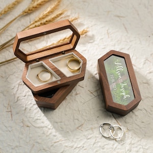 Personalized Wedding Ring Box, Custom Wood Ring Box, Ring Box Holder, Proposal Ring Box, Double Slot Ring Bearer Box, Wood Two Ring Box