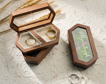 Personalized Wedding Ring Box, Custom Wood Ring Box, Ring Box Holder, Proposal Ring Box, Double Slot Ring Bearer Box, Wood Two Ring Box