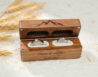 Caja para anillos de boda personalizada, caja para guardar anillos, delgada, única, para propuesta, moderna, rústica, para boda, caja ancha de madera para anillos dobles.
