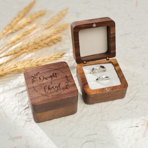 Personalized Wood Ring Box Custom Wood Ring Holder Proposal Ring Box Ring Bearer Box Engraved Ring Holder Storage for 2 Rings image 4