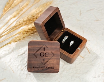 Personalized Wood Ring Box Custom Wood Ring Holder Proposal Ring Box Ring Bearer Box Engraved Ring Holder Storage for 2 Rings