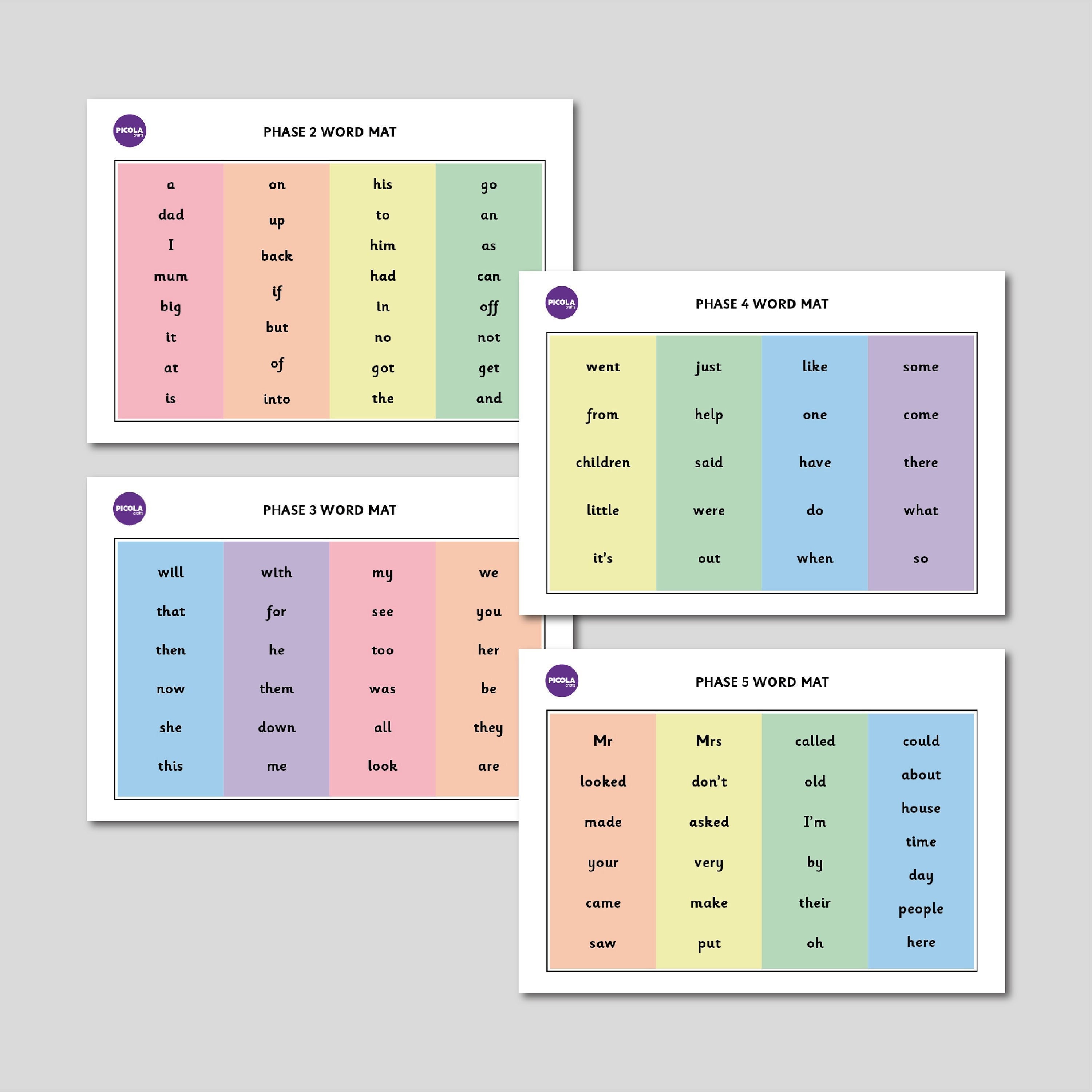 Word Mat Phase 2,3,4,5 and Word Flashcards, Printable Digital Download ...