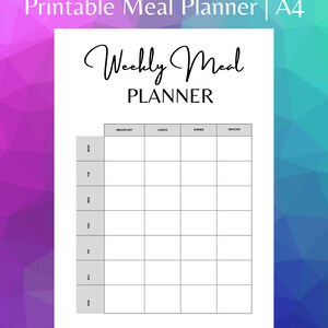 Planificador de comidas semanal, preparación de comidas, planificador de menús, inserción del planificador, diario de alimentos semanal, dieta, salud, seguimiento de comidas, diario de alimentos, tamaño A4