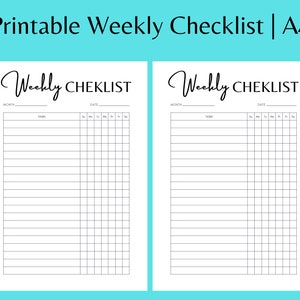2022 Weekly Checklist Printable, Weekly To Do List, Checklist Template, Weekly Habits, Planner Insert, Instant Download, A4
